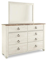 Willowton Panel Bed with Mirrored Dresser & 2 Nightstands