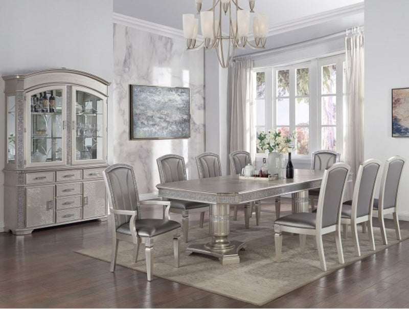 Crown Mark Klina Glam Dining Arm Chair in Light Gray (Set of 2)