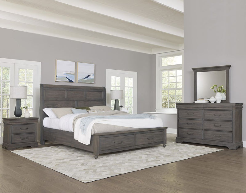 Vaughan Bassett Vista King Sleigh Storage Bed in Grey Oak